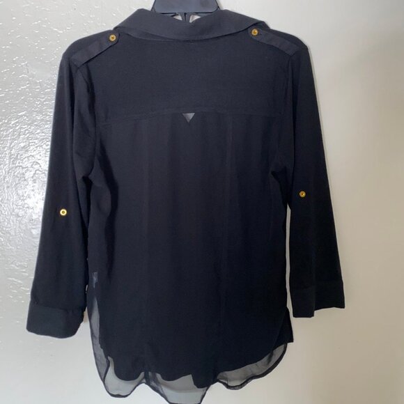 Poof Women's Black Button Down Shirt💕 Medium Back Sheer - Picture 9 of 16